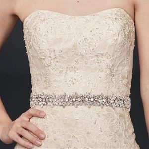 NWT David’s Bridal Jeweled Organza Sash - Silver